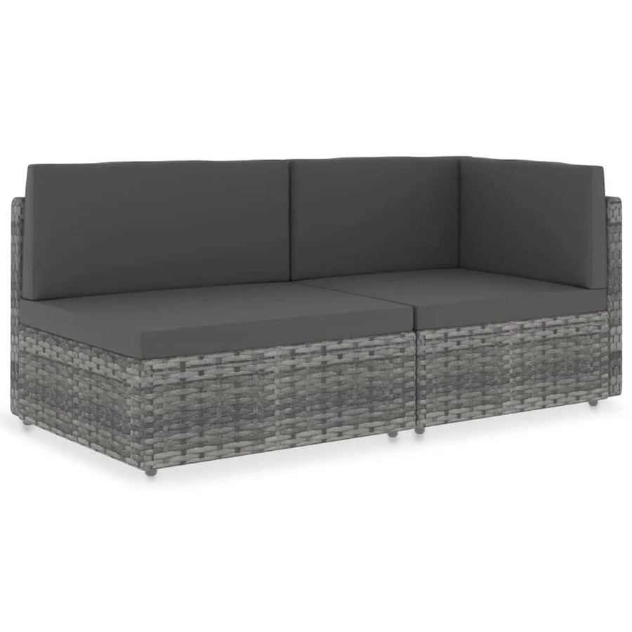 vidaXL Modulares 2-Sitzer-Sofa in L-Form aus grauem PE-Rattan mit Polsterkissen und Metallrahmen - Bild 2