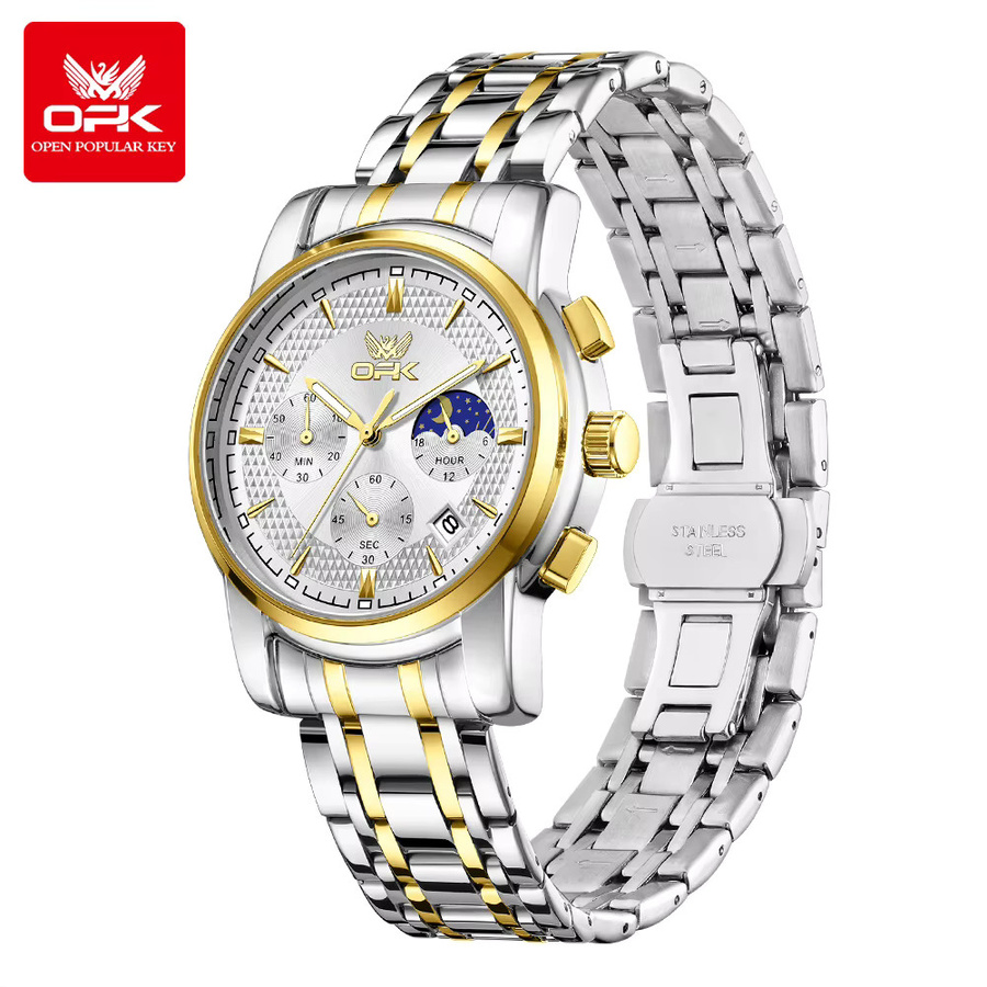OLEVS Chronograph, Quarz, Edelstahl, Silber, Herren - Bild 2