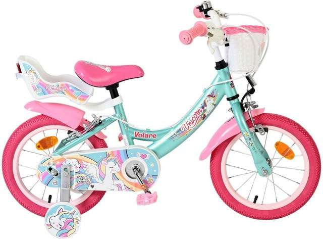 VOLARE Kinderfahrrad Unicorn 14 Zoll ohne Rücktrittbremse, grün - Bild 1