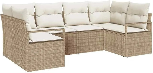 vidaXL Garten-Sofa-Set 6-teilig aus Poly-Rattan in Beige mit Polsterkissen und UV-beständigem Polyester - Bild 1