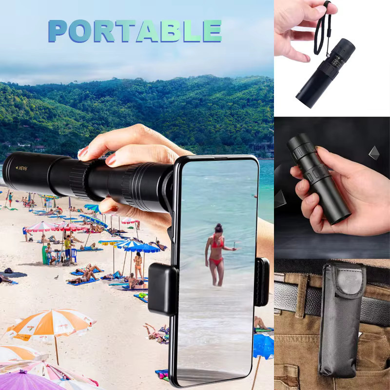 Professionelles Monokular mit 10-300x40 Zoom und HD 4K Auflösung, BAK4-Prismen für Jagd und Camping, Schwarz - Bild 3
