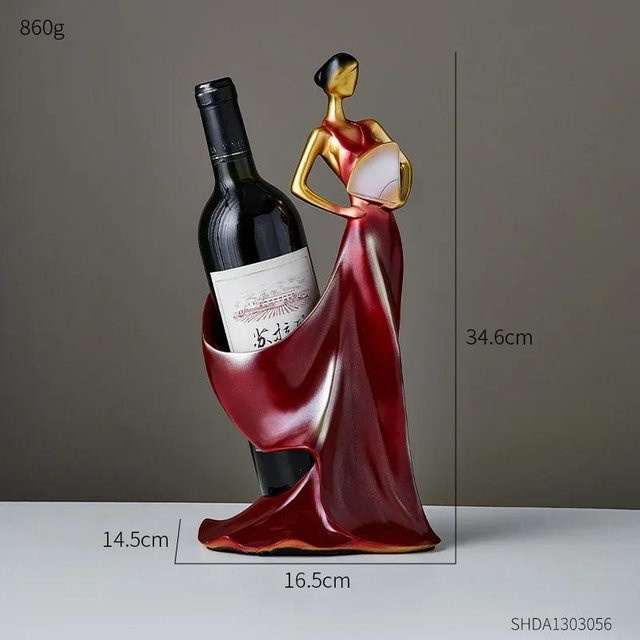 Modernes Weinregal mit tanzendem Mädchen als künstlerisches Kunsthandwerk in Braun und Rot aus Keramik und Kunststoff - Bild 1