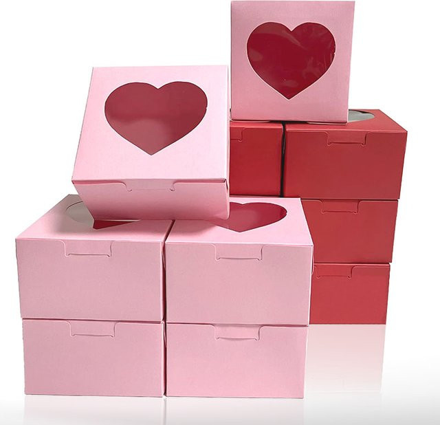 Geschenkboxen mit herzförmigem Fenster in Pink für Hochzeit, Geburtstag und Valentinstag, 16 Stück - Bild 1