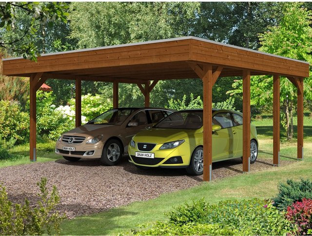 Skanholz Doppelcarport Friesland aus Holz in Nussbaum Braun B/T: 557 x 555 cm, Höhe: 254 cm - Bild 1