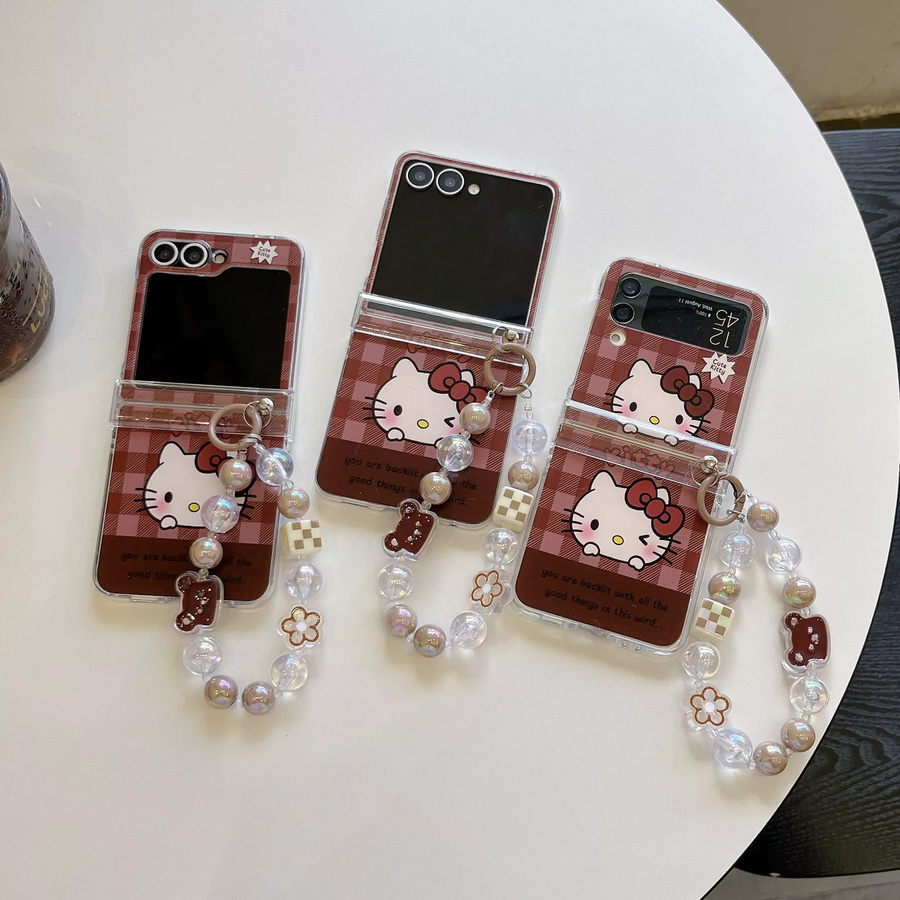 Sanrio Hello Kitty Handyhülle mit Gitter-Design und Lanyard in Rot für Samsung Galaxy Z Flip 3, 4, 5, 6 und 7 FE - Bild 2