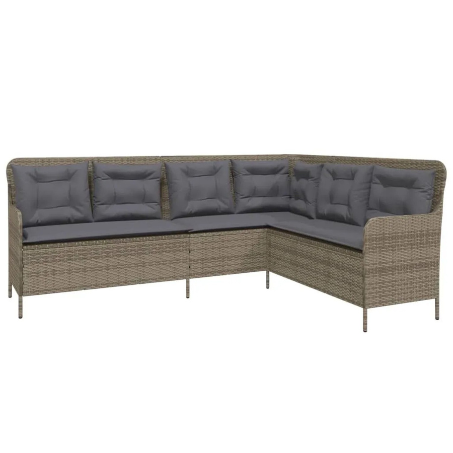 vidaXL Eck-Gartensofa in L-Form aus Polyrattan mit Kissen, Grau, B/T/H: 221 x 163 x 90 cm - Bild 2