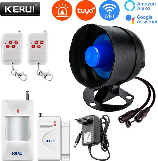 KERUI Einbrecher Sicherheitssystem mit 120db WIFI Lautsprecher Horn, Infrarot-Bewegungsmelder und Türsensor Alarm Kit - Bild 1