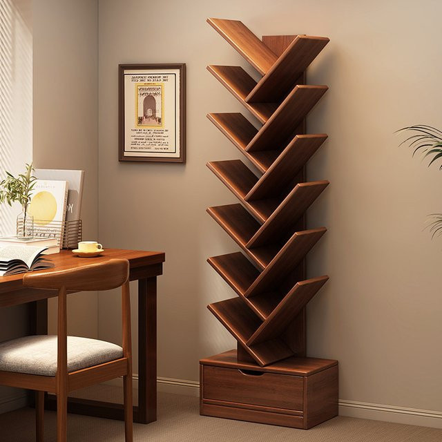 Baumförmiges Bücherregal mit Schrank von MOYU aus Massivholz in Braun für Zuhause und Büro - Bild 1