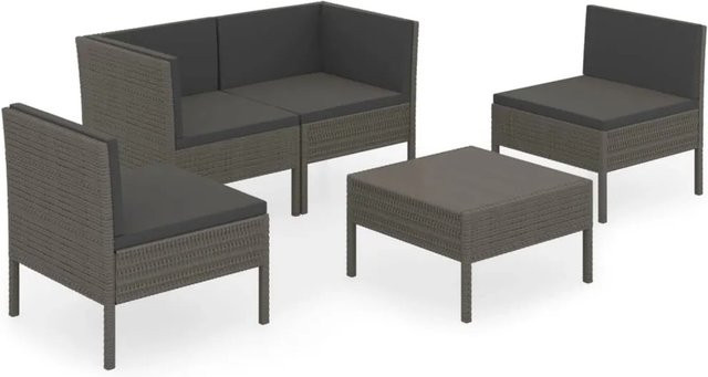 vidaXL 5-tlg Garten-Lounge-Set in L-Form aus Poly Rattan und Metall, Grau/Anthrazit, inklusive Auflagen und Couchtisch - Bild 1