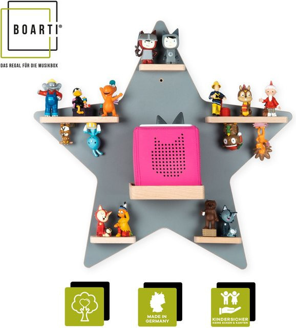 BOARTI Kinderregal Stern aus Holz als Wandregal für Toniebox und Figuren mit Magneteinsätzen, H x B x T: 55 x 52 x 19 cm - Bild 1
