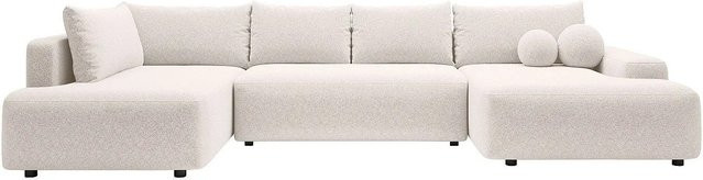 Vente-unique Schlafsofa Daviso in L-Form, Farbe Cremefarben/Beige, Stoff, Breite: 360 cm - Bild 1