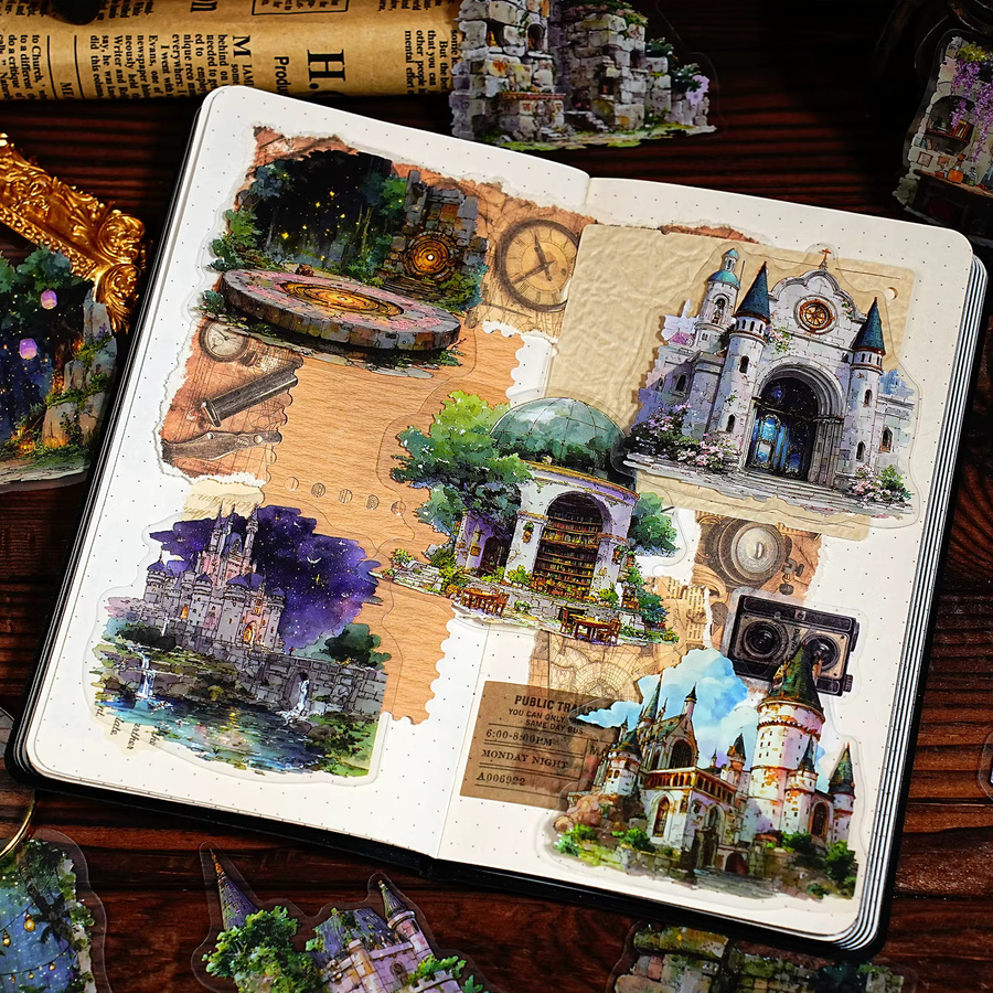 Etori Life Magic World Retro Magic Castle Aufkleber mit Architekturmuster für DIY Scrapbooking und Raumdekoration, Multicolor, unregelmäßige Form - Bild 3