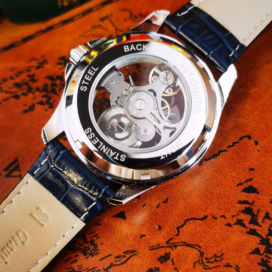 AOKULASIC Armbanduhr, Automatik, Edelstahl, Leder, Diamantbesetzt, Herren - Bild 5
