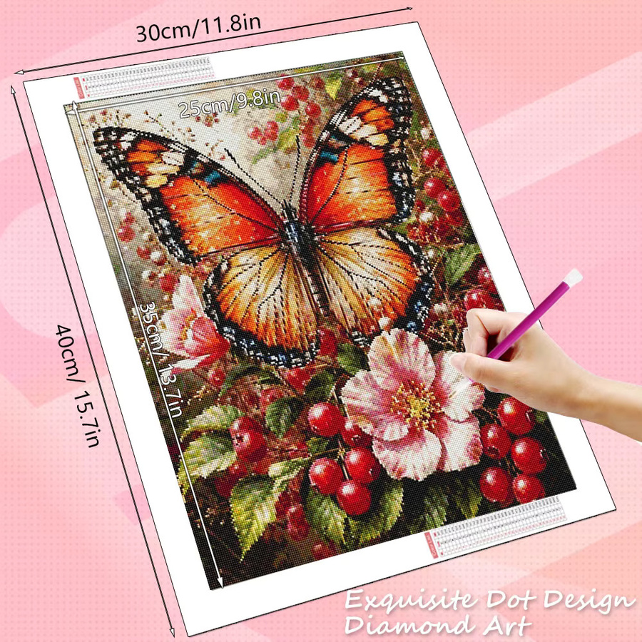 HUACAN 5D DIY Diamant-Mosaik Set Schmetterling und Rosenblüten in Multicolour mit runden Diamanten zur Wanddekoration B: 40,0 cm, H: 30,0 cm - Bild 2