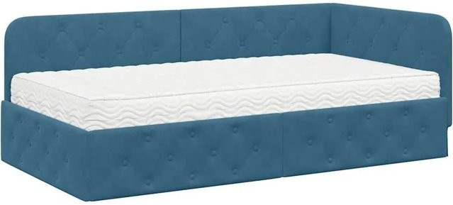 vidaXL Eckbettgestell mit Matratze und Kopfteil in Blau, Samt, B/T/H: 100 x 200 x 104 cm - Bild 1
