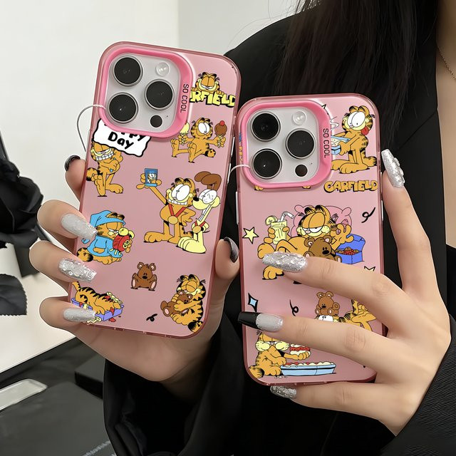 Mattierte Cartoon Garfield Handyhülle für Samsung Galaxy A-Serie in Pink - Bild 1