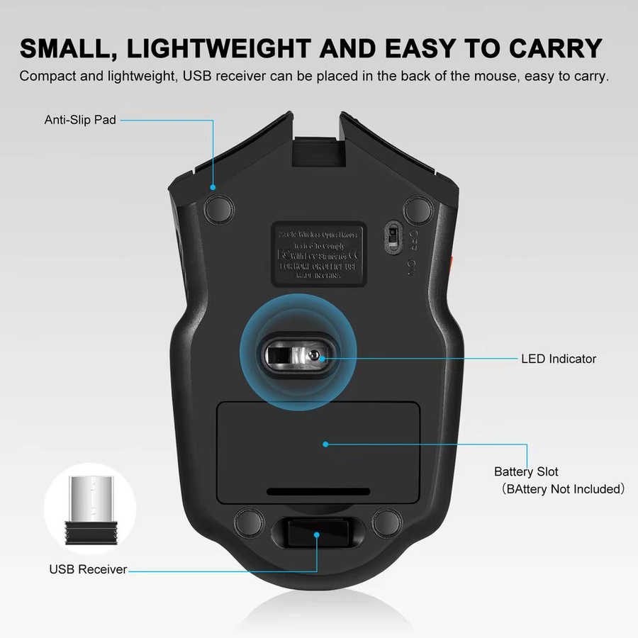 Congdi Drahtlose Gaming Maus in Blau mit 2,4G USB-Empfänger und einstellbaren 800/1200/1600 DPI für PC, Laptop und Tablet - Bild 5