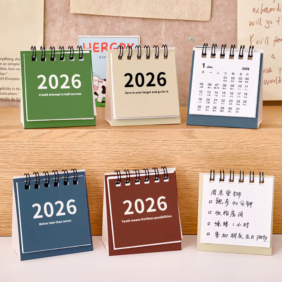 Mini-Einfachkalender 2026 Gelb Kreativer Tischkalender mit Spiralbindung als Desktop-Planer und Büromaterial - Bild 3