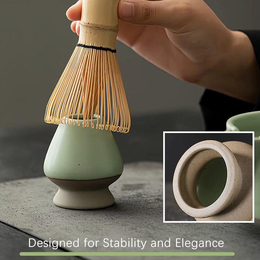 LIUQILI Matcha-Teegesenhalter aus Keramik in Grün für Bambus Chasen - Bild 2