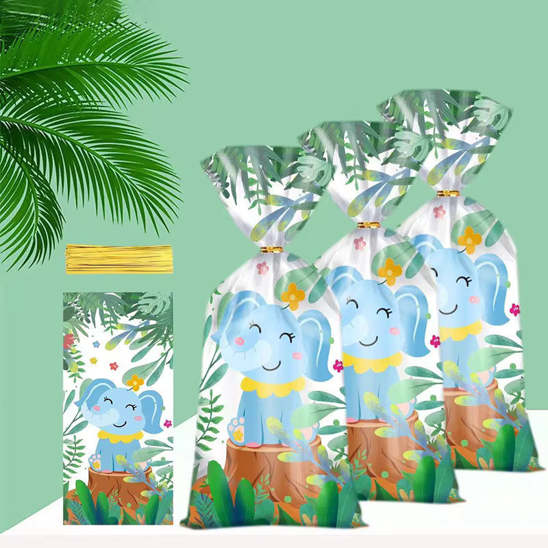 50 Stück Safari Dschungel Tiere Geschenkbeutel aus Kunststoff für Kindergeburtstage und Babypartys, Mehrfarbig - Bild 1