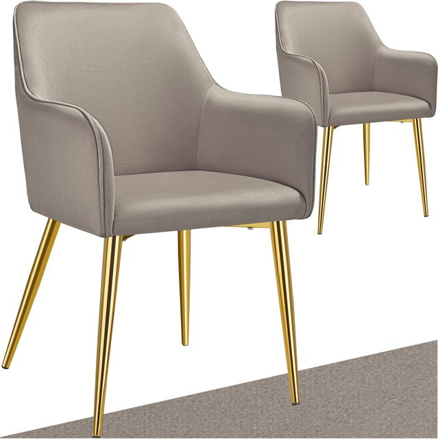 tectake Armlehnstuhl Avane Set aus 2 Stück in Samtoptik, beige, B/T/H: 55 x 63,5 x 86,5 cm - Bild 1