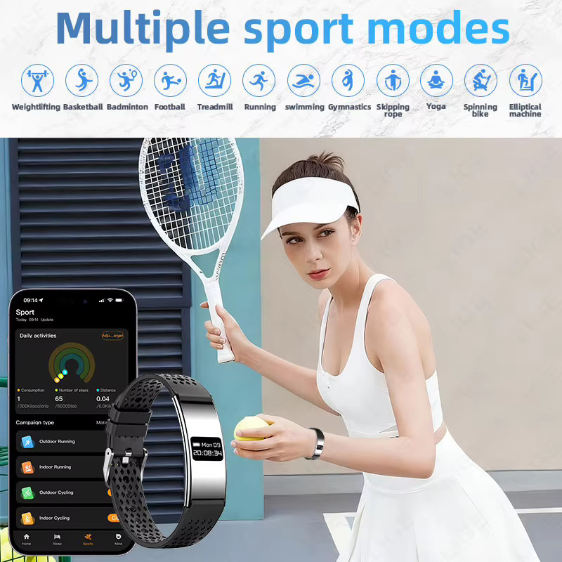 LIGE Smartwatch Fitness-Tracker mit Herzfrequenz- und Stressmonitor, wasserdichtes Smart-Armband mit Anruferinnerung und 2 Armbändern, Farbe: Schwarz - Bild 2
