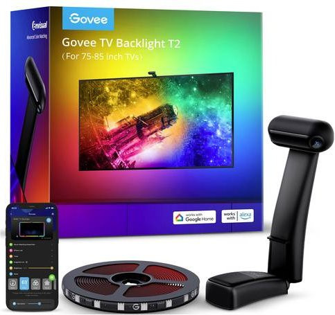Govee Envisual TV Backlight T2 RGBIC LED-Lichtleisten-Set mit Dual Cameras für 55 bis 65 Zoll, Schwarz, Multicolour - Bild 1