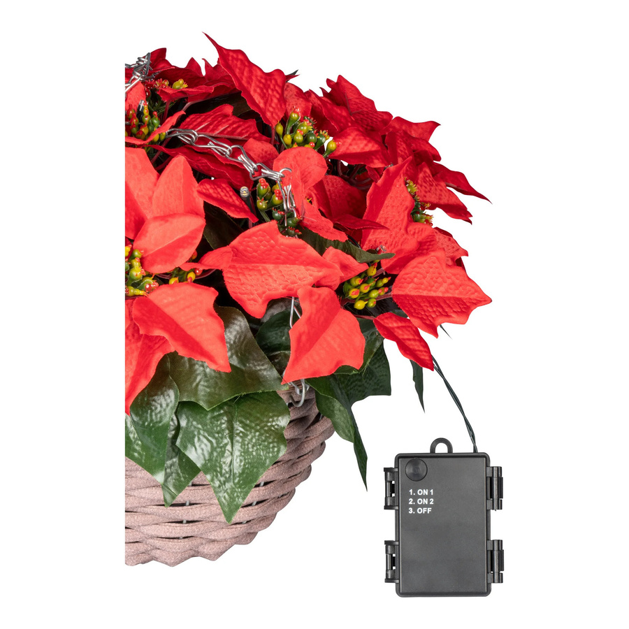 LED-Hängekorb Weihnachtsstern von viva domo in Rot und Braun mit Haken zur Dekoration - Bild 1