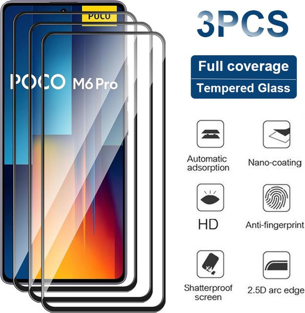 3er-Set gehärtete Displayschutzfolie aus Glas für Xiaomi Poco X6 X5 X4 Pro X3 GT 5G M3 M4 M5 M5S M6 Pro transparent - Bild 1