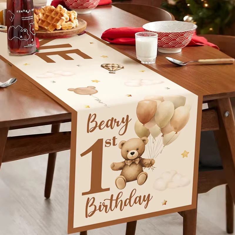 VIKAMA Teddybär Tischläufer mit Cartoon-Motiv für Babyparty, Geburtstag und Kinderzimmer-Dekoration, Breite: 180 cm, Tiefe: 35 cm - Bild 3