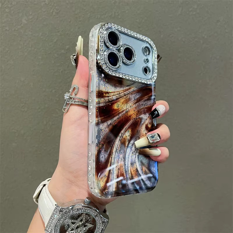 Potdemiel Luxuriöse Handyhülle mit Pailletten-Farbverlauf und Diamantrahmen für iPhone 17 16 15 14 13 Pro Max in Multicolour mit glitzernder Linsenfolie und stoßfestem Schutz - Bild 2