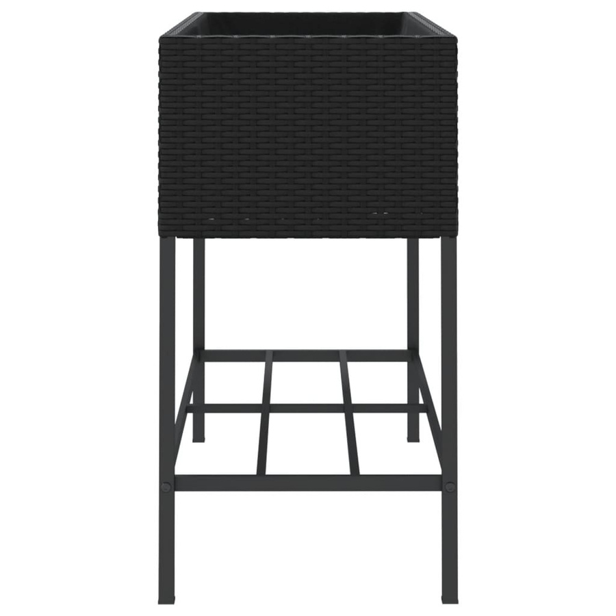 vidaXL Pflanzkübel mit Ablage aus PE-Rattan und pulverbeschichtetem Stahl in Schwarz, B/T/H: 90 x 40 x 75 cm - Bild 4