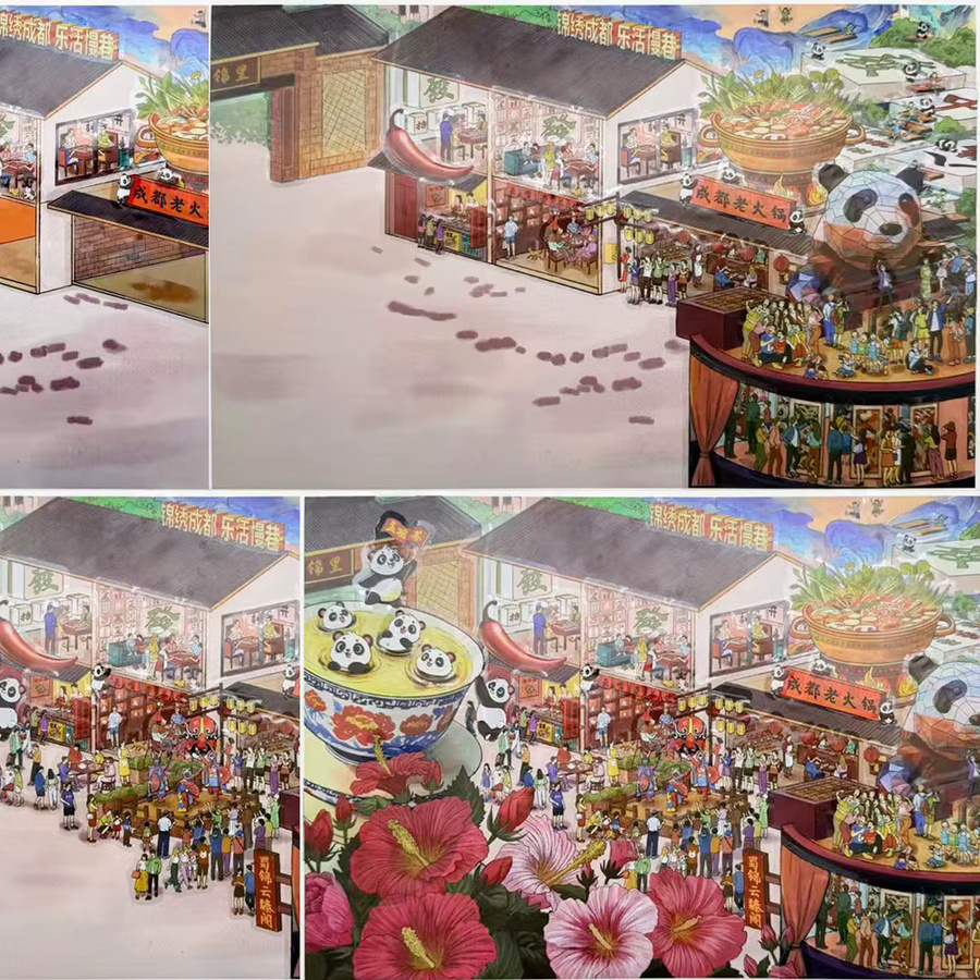 Splendid Chengdu Panda 3D-Landschaftsbau DIY Miniaturszene PET-Aufkleber, 4 Stück, Mehrfarbig - Bild 2