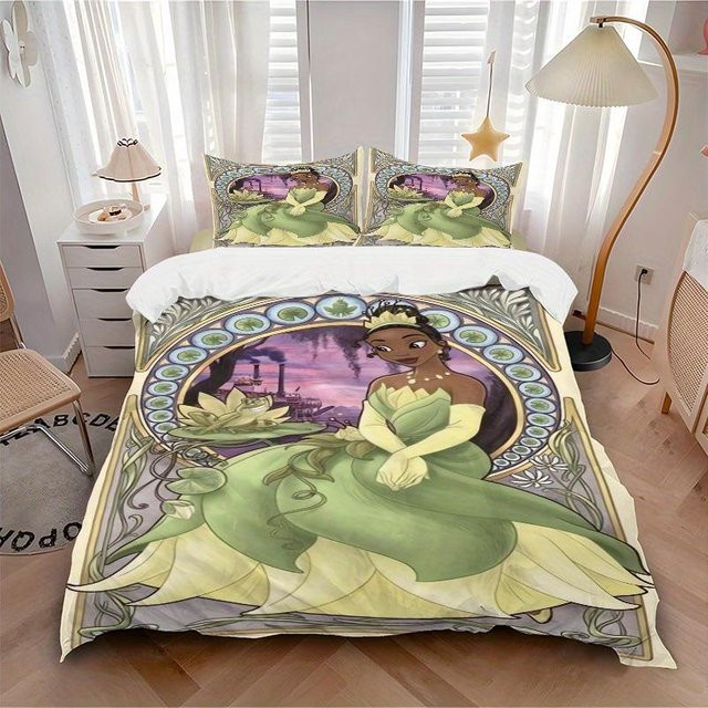 3-teiliges Tiana Prinzessin Bettwäsche-Set mit 1 Bettdecke und 2 Kissenbezügen, Mehrfarbig, B/T/H: 200 x 200 cm - Bild 1