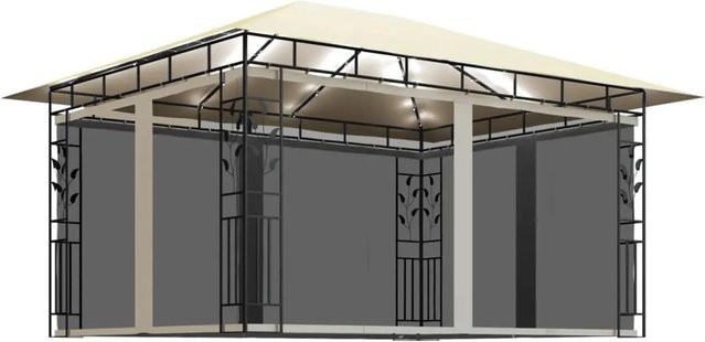 vidaXL Pavillon mit Moskitonetz und LED-Lichterkette in Cremeweiß und Beige, B/T/H: 4 x 3 x 2,73 m - Bild 1