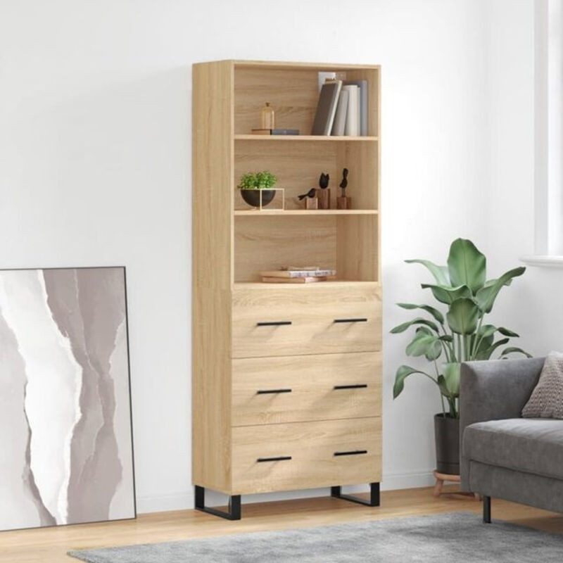 Vidaxl Highboard Sonoma-Eiche in Eiche Natur und Braun aus Holzwerkstoff und Metall, Modern, B/T/H: 69,5 x 34 x 180 cm - Bild 1