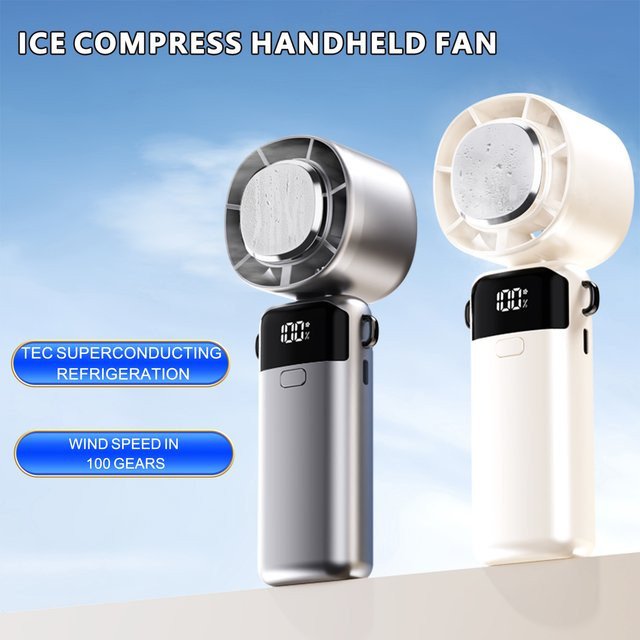 TENGKESi Tragbarer Eiskompressen Handventilator mit digitalem Display und USB-Anschluss, faltbarer Hochgeschwindigkeits-Turbinen-Kleinventilator für Outdoor - Bild 1