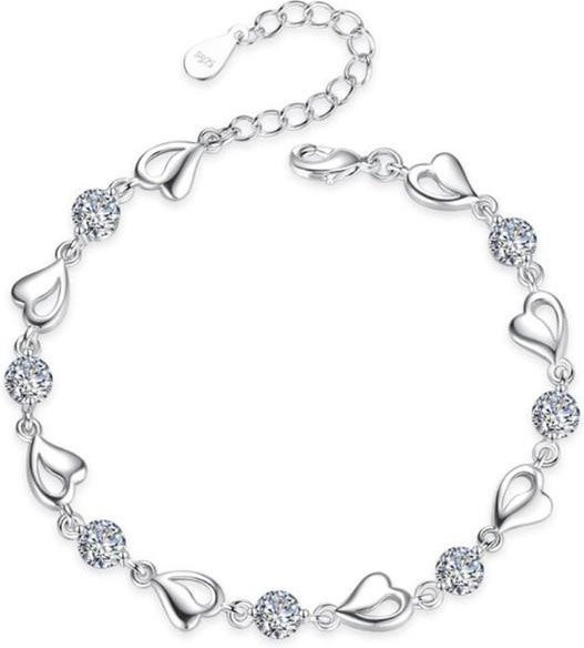 YIRAN Jewelry Armband, 925 Sterling Silber, Herzförmiges Zirkonia, Weiß, 17+4cm, Unisex - Bild 1