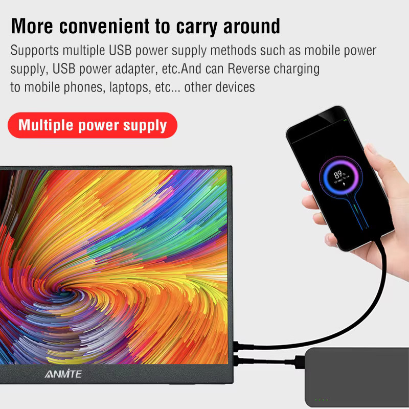 Anmite Tragbarer 15,6 Zoll Touch-Monitor mit Full HD 1080P HDR IPS Display in Schwarz mit USB-C und HDMI Anschluss für Laptop, Smartphone und Gaming-Konsolen - Bild 3