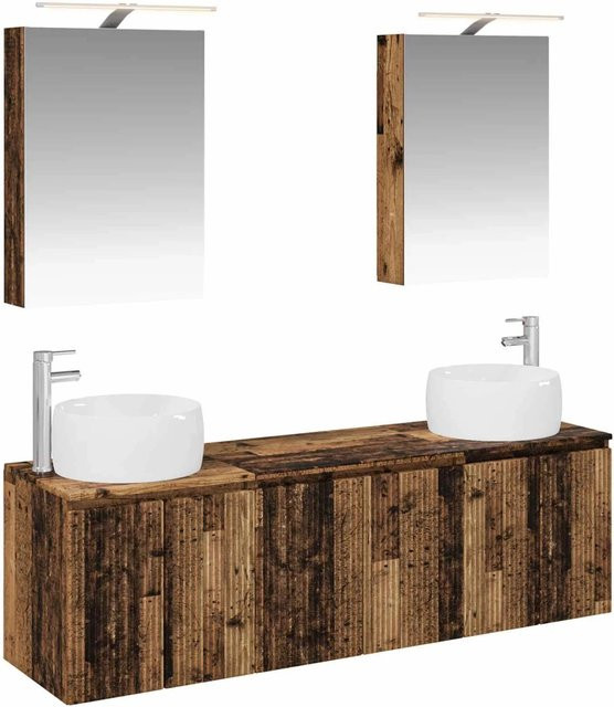 vidaXL Badezimmerschrank-Set 5-teilig in Braun, Modernes Design mit LED-Beleuchtung und Waschtischunterschrank aus Holzwerkstoff, B/T/H: 70,0 x 52,24 x 44,5 cm - Bild 1