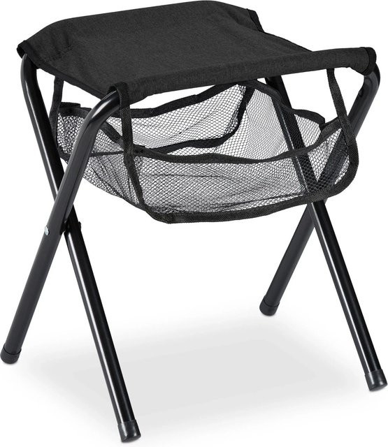 Relaxdays Klapphocker Schwarz aus Polyester und Metall mit Staufach für Outdoor und Camping, B/T/H: 39 x 29 x 35 cm - Bild 1