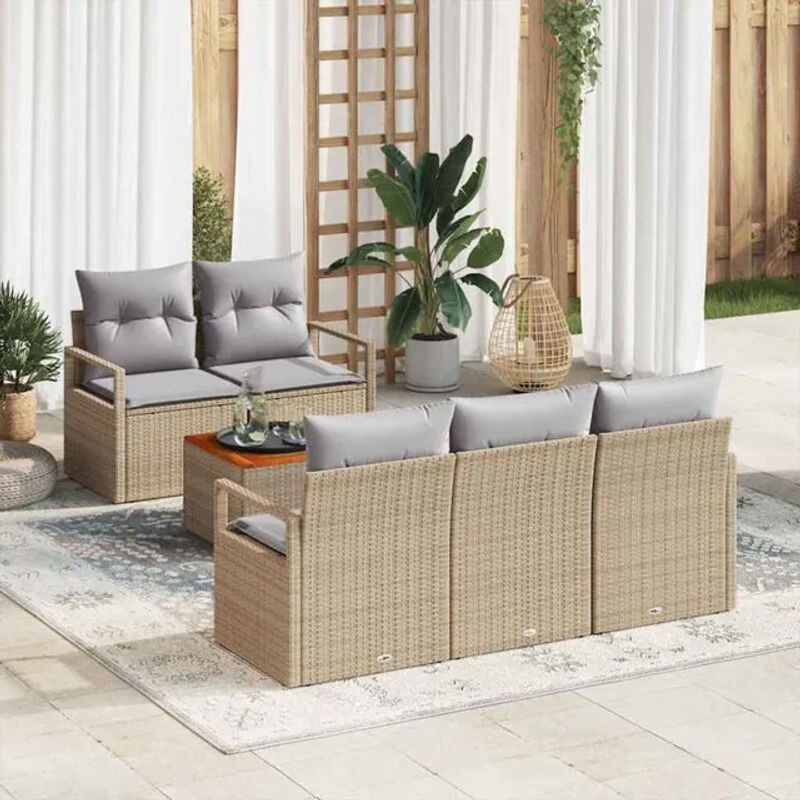 vidaxl Garten-Sofa-Set aus Poly-Rattan mit 6 Kissen in Beige - Bild 1