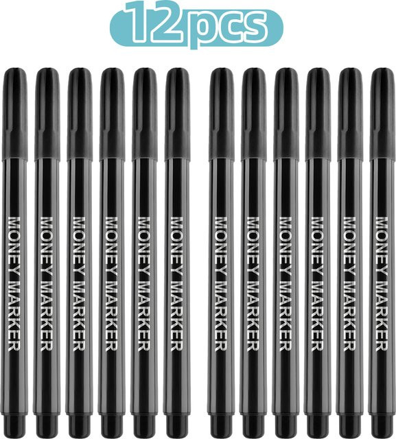 Aibecy Fälschungsgelddetektor-Marker Set für Euro, USD und RMB, 12 Stück, Schwarz - Bild 1