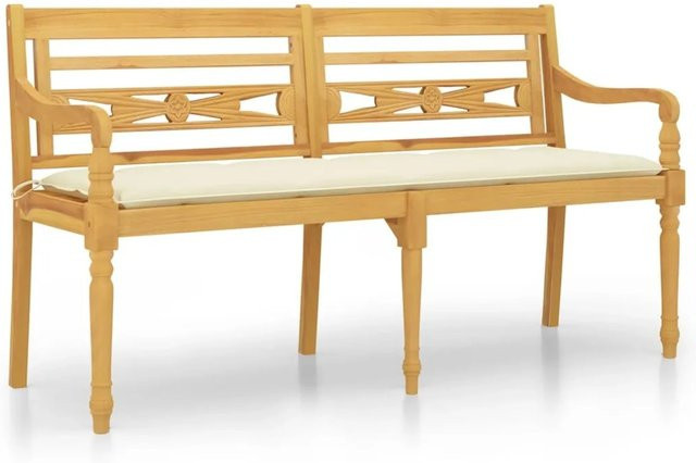 vidaXL Batavia Gartenbank aus Teakholz mit Kissen in Braun und Beige, Breite: 150 cm - Bild 1