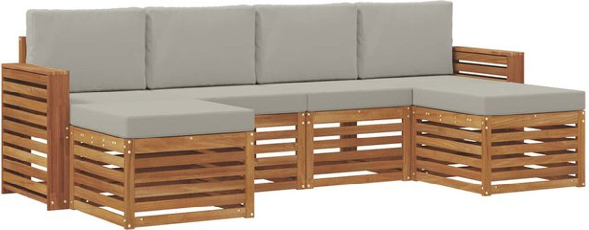 vidaXL Sofagarnitur 6-teilig aus Massivholz Akazie in Natur und Hellgrau, modern - Bild 1