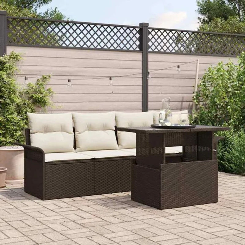vidaxl Garten-Sofa-Set aus Poly-Rattan mit 5 Teilen und Kissen in Braun - Bild 1