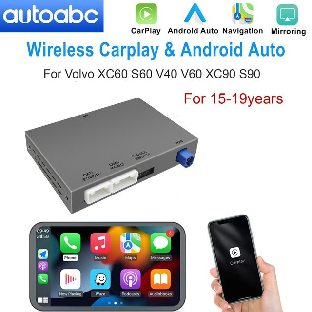 AUTOABC Drahtloses CarPlay und Android Auto Interface für Volvo V40 2014–2017, XC60, S60L mit 7-Zoll-Display, MirrorLink, AirPlay und Rückfahrkamera Unterstützung sowie Bluetooth - Bild 1