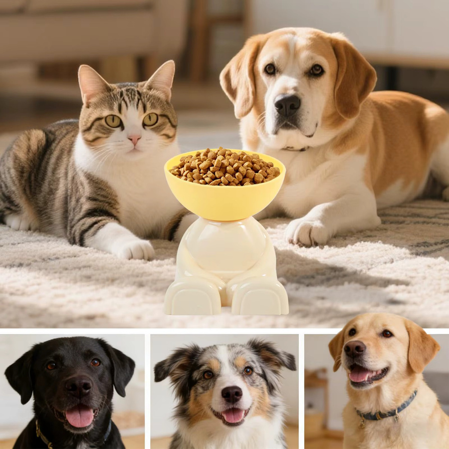 Rutschfester Multifunktions-Napf für Katzen und Hunde mit Schrägauslauf und Wasserbehälter in Gelb, Breite: 14,5 cm, Tiefe: 13,0 cm - Bild 4