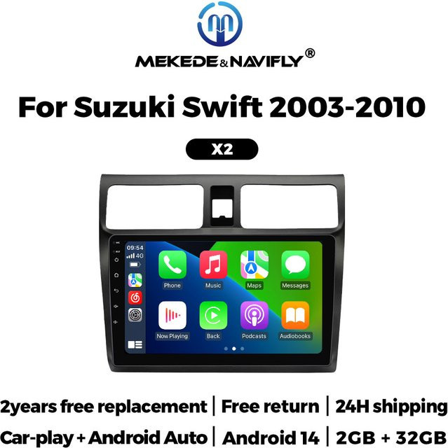 NaviFly 2 Din Wireless Carplay und Android Auto Autoradio mit GPS für Suzuki Swift 2003 bis 2010 in Schwarz - Bild 1