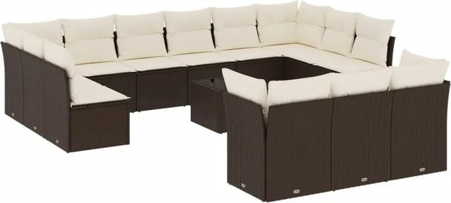 vidaXL 14-teilige Garten-Sofagarnitur in U-Form aus Polyrattan mit Kissen in Braun und Cremeweiß - Bild 1